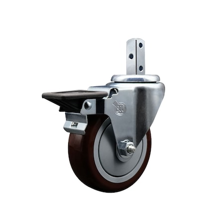 Service Caster 4'' Maroon Polyurethane Wheel Swivel 7/8'' Square Stem Caster with Brake SCC-SQ20S414-PPUB-MRN-PLB-78